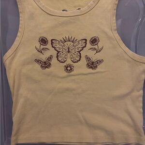 Butterfly Graphic Cropped Tank Top - Yellow - Women